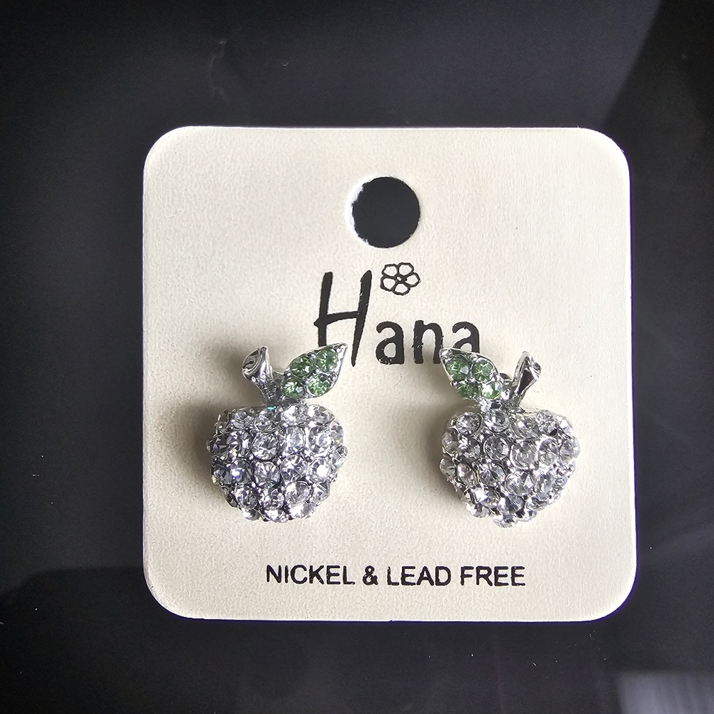 Silvertone Apple Stud Earrings